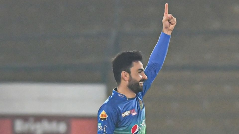 Khushdil Shah celebrates a wicket