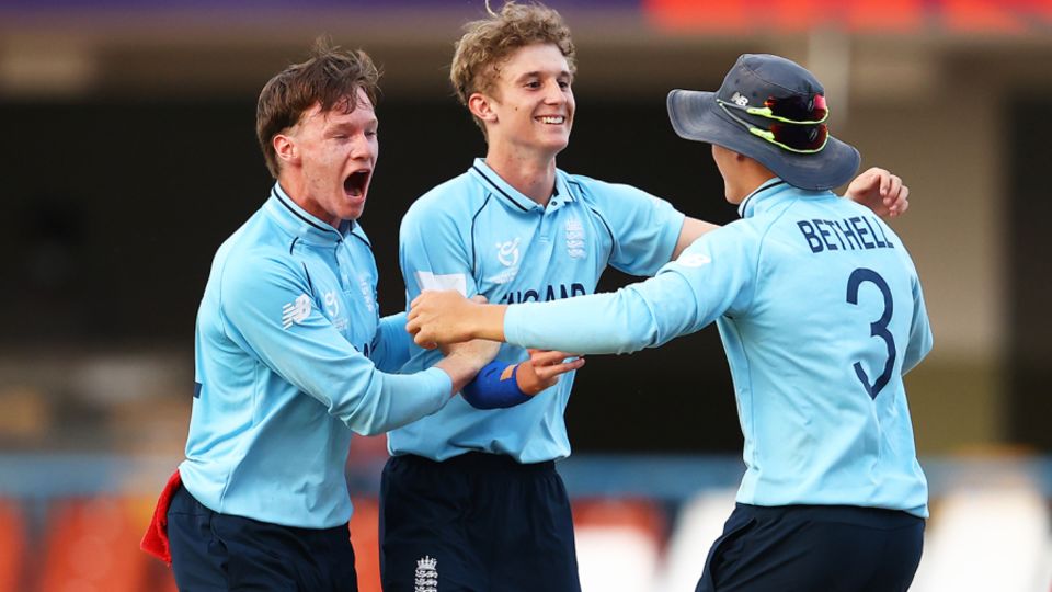 Tom Prest, Josh Boyden and Jacob Bethell celebrate the moment of victory