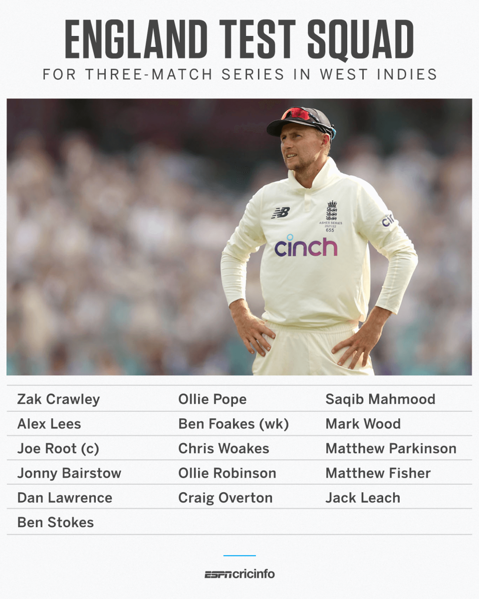 England Test squad to face West Indies