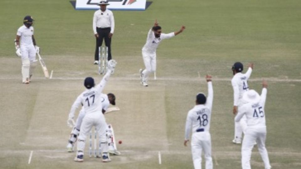 Ravindra Jadeja is elated after trapping Angelo Mathews in front