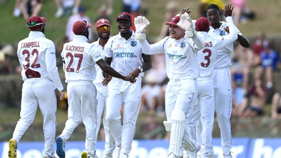 Jason Holder claimed the wicket of Dan Lawrence as West Indies started strongly