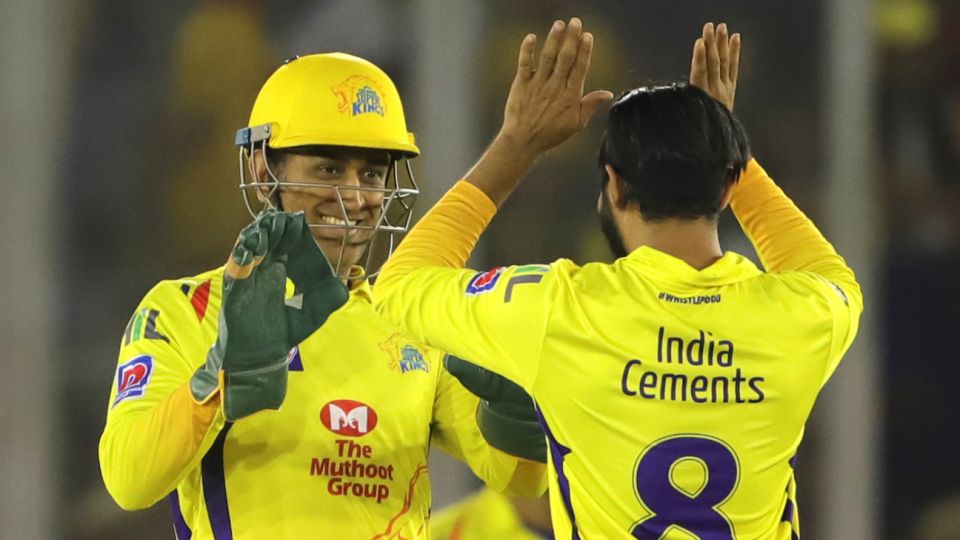 MS Dhoni and Ravindra Jadeja celebrate a wicket
