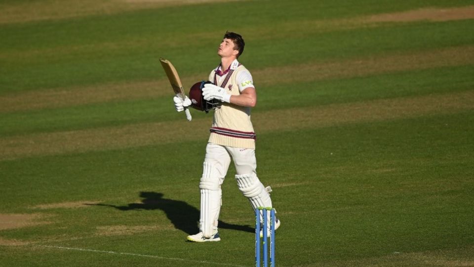 Tom Abell breathes a sigh of relief after bringing up three figures