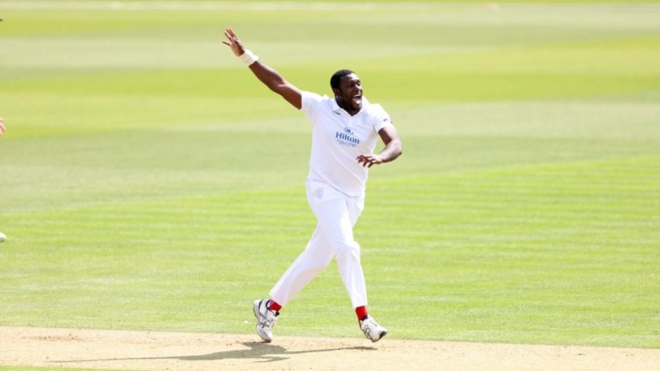 Keith Barker of Hampshire appeals for a wicket