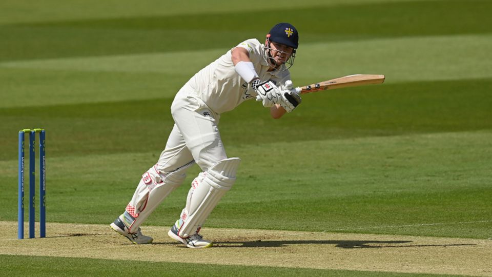 Alex Lees works into the leg side
