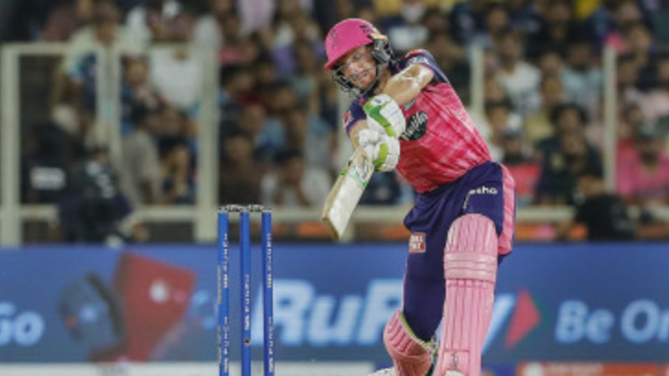 Jos Buttler goes for effectiveness over grace as he hits the ball through cover