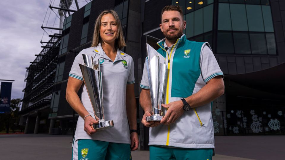 Ellyse Perry and Aaron Finch with the T20 World Cups as Australia's summer fixtures are launched