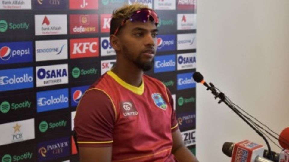 Nicholas Pooran addresses the media in Multan