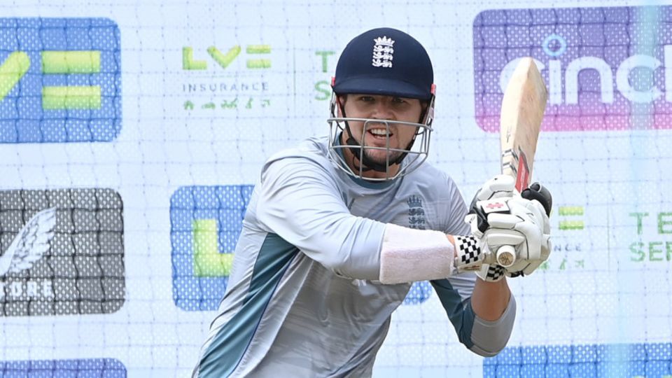 Alex Lees in the nets ahead of the second Test against New Zealand at Trent Bridge
