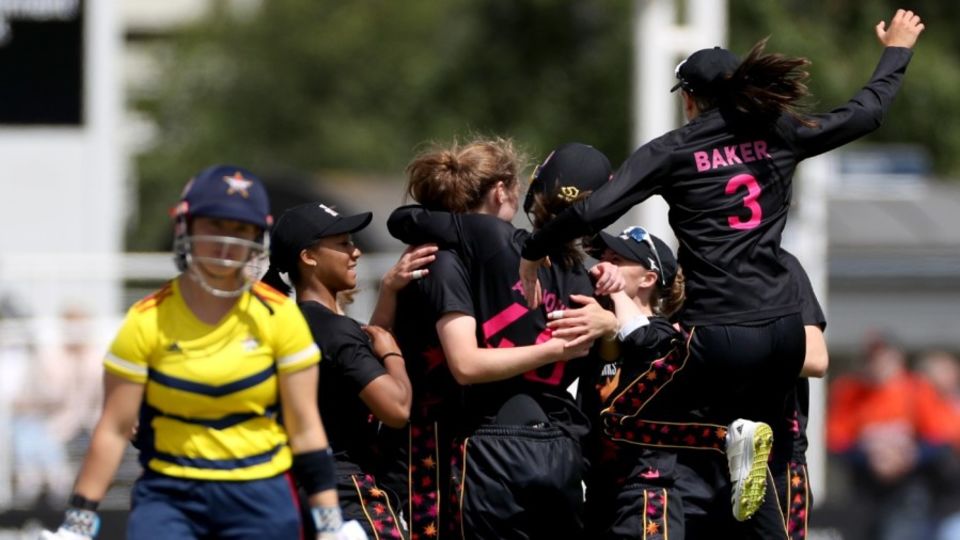 Grace Potts struck three times to power Central Sparks into the Charlotte Edwards Cup final