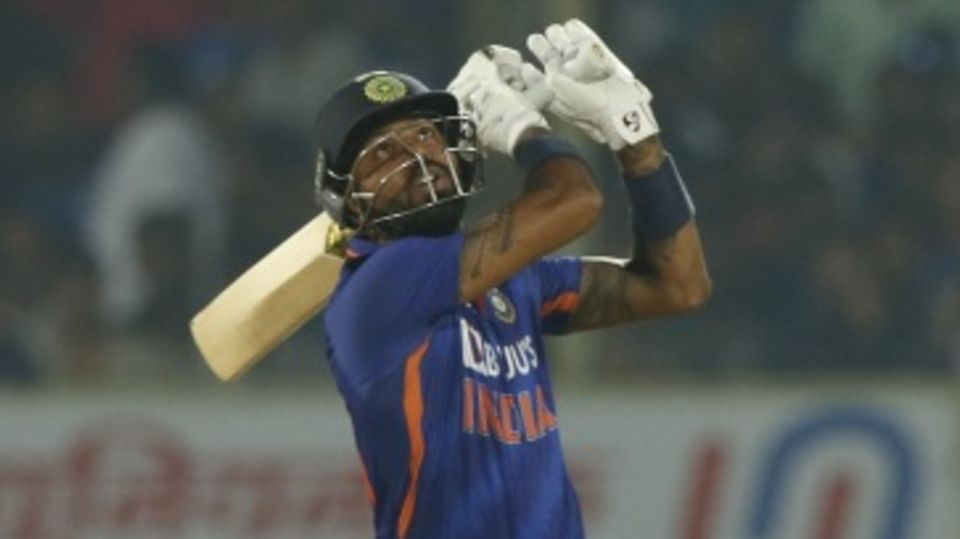 Hardik Pandya launches the ball