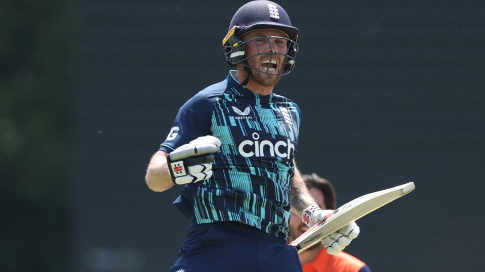 Phil Salt celebrates his maiden ODI hundred