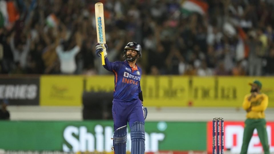 Dinesh Karthik's maiden T20I fifty was instrumental in taking India to 169 for 6 in Rajkot