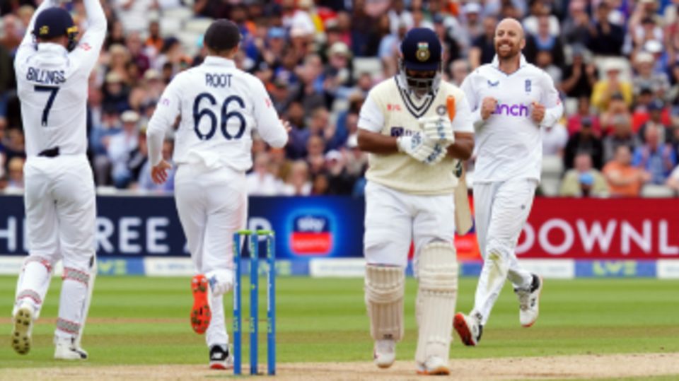 Rishabh Pant fell to Jack Leach, nicking an attempted reverse sweep to Joe Root at slip
