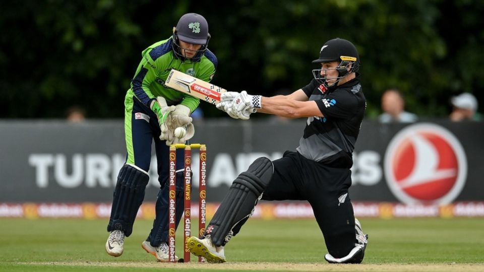 Dane Cleaver attempts a reverse sweep during his highest T20I score
