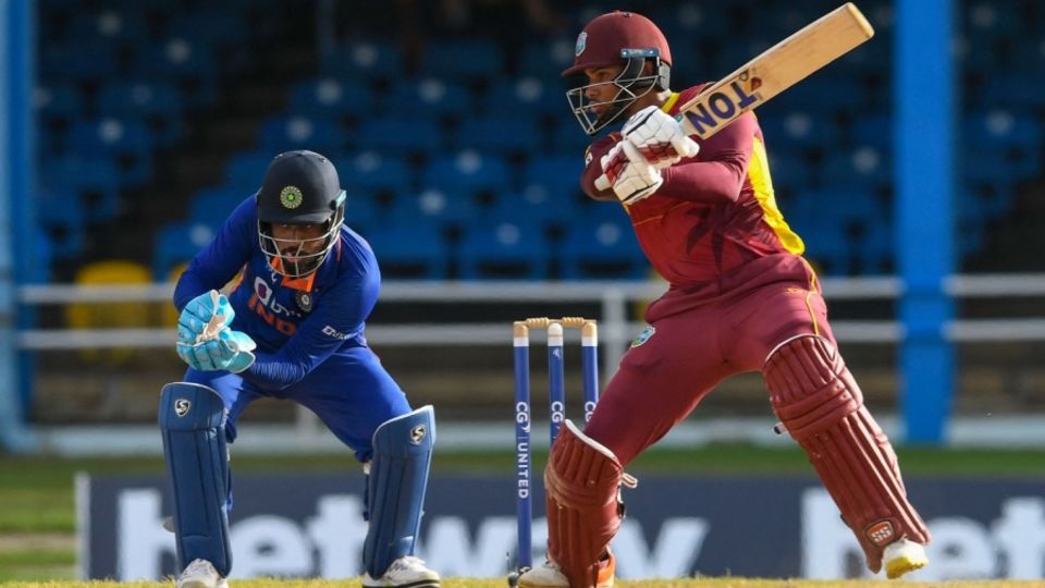 Brandon King worked his way around playing spin against India