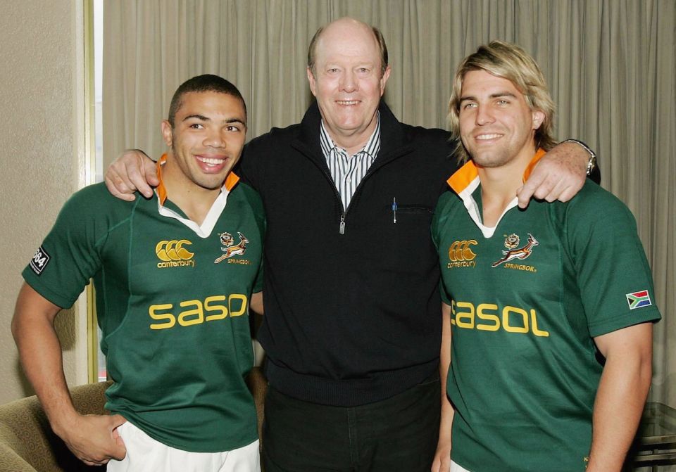 Tony Greig, seen here with Springbok rugby players in 2006, was one of the earliest South African cricket exports to England