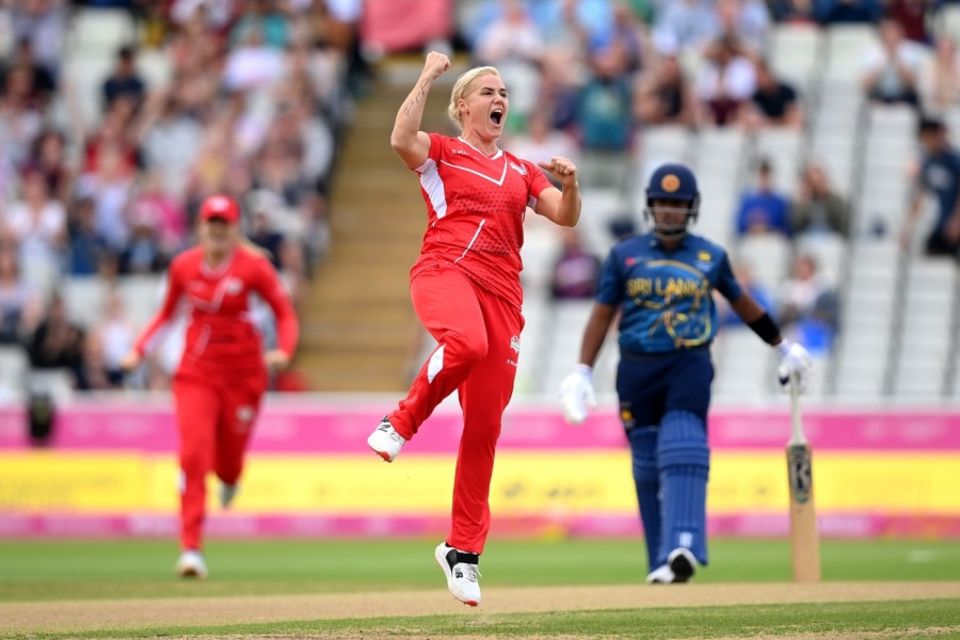 Katherine Brunt removed Vishmi Gunaratne first ball in her 100th T20I