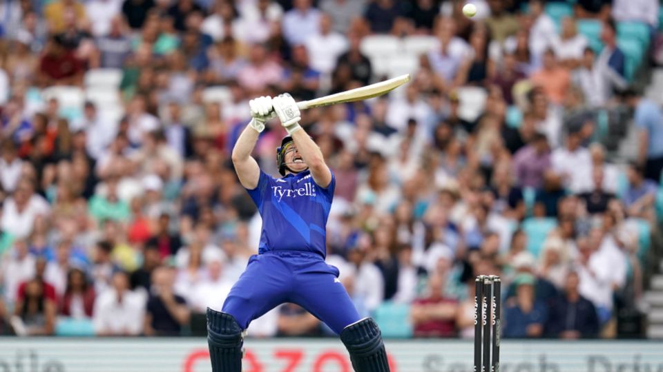 Eoin Morgan plays the ramp during his 47 off 29