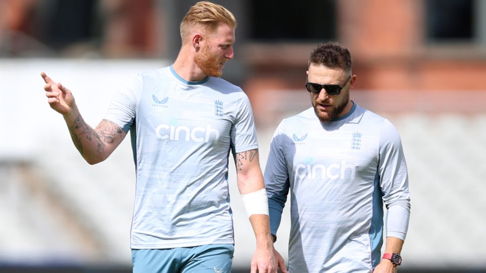 Ben Stokes and Brendon McCullum head out for England training at Old Trafford