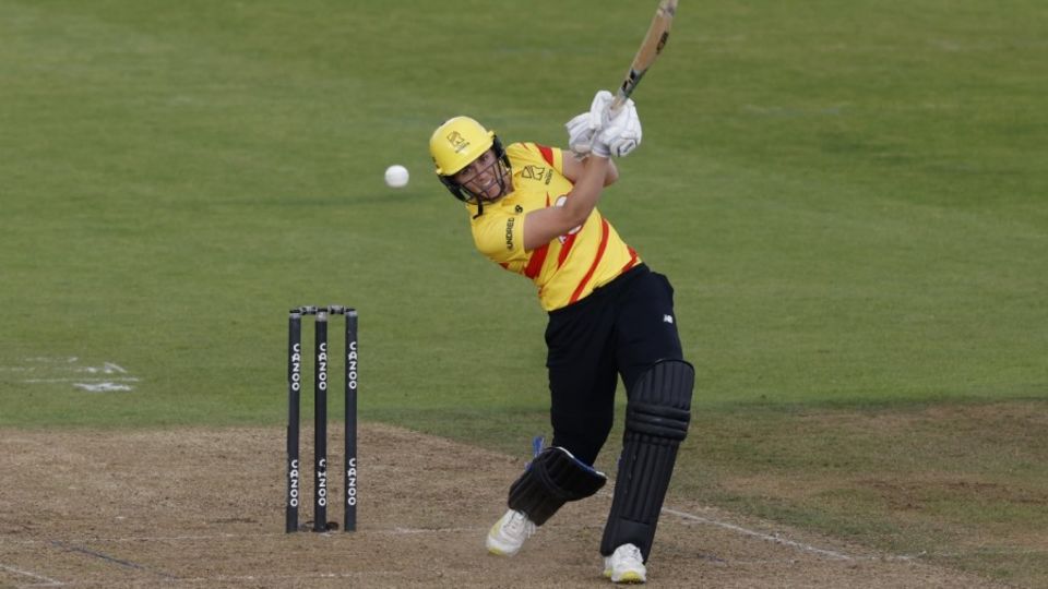 Nat Sciver drives down the ground during Trent Rockets' run-chase