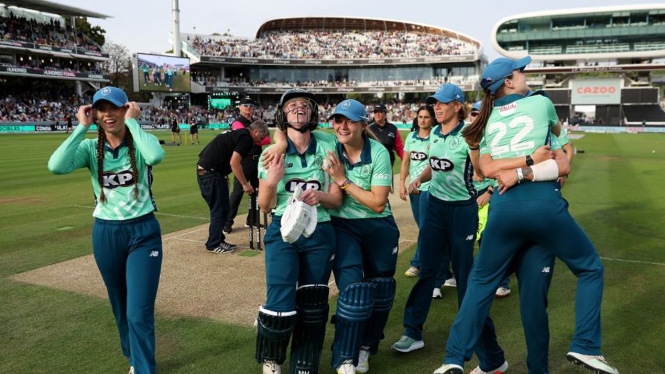 Oval Invincibles celebrate the retention of their Women's Hundred title