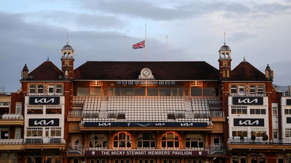 The Union flag flies at half-mast above the Oval pavilion