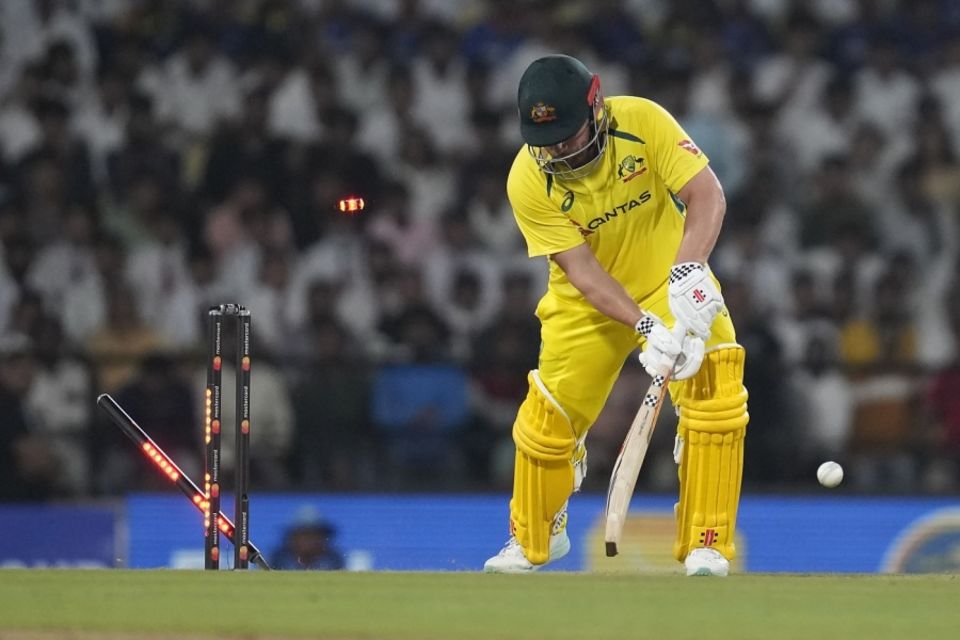 Aaron Finch was knocked over by a searing yorker