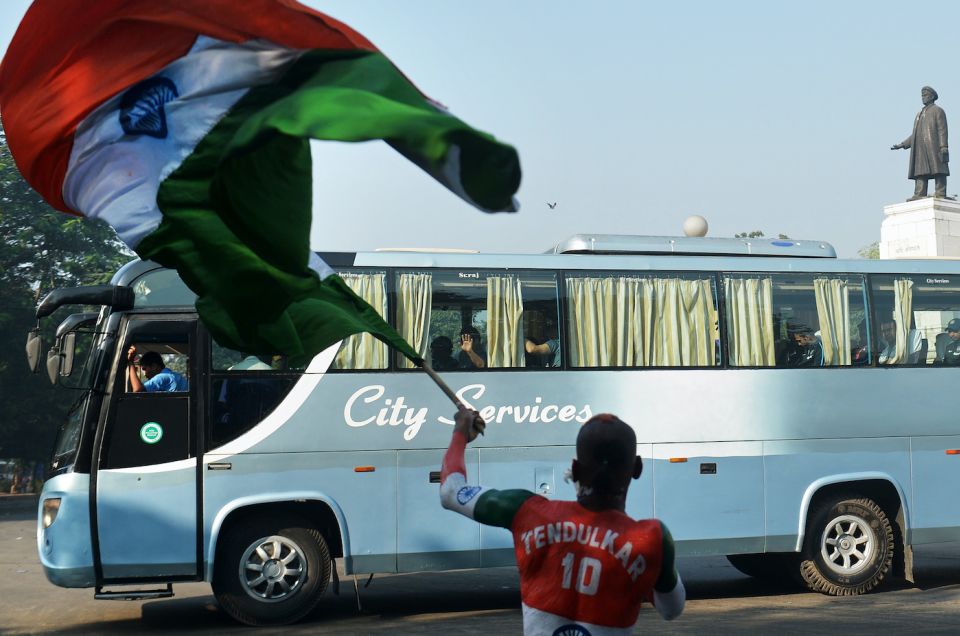Flying colours: India fan Sudhir Gautam reminds the Indian team what they're playing for