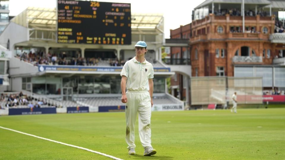 A Eton fielder on the boundary during the Annual Eton-Harrow match at Lord's