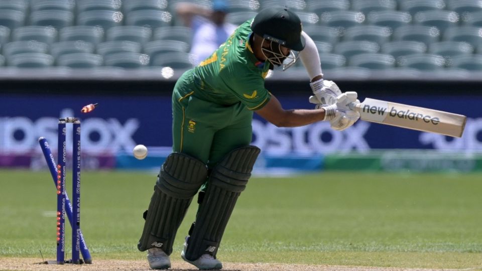 Temba Bavuma is bowled by Paul van Meekeren