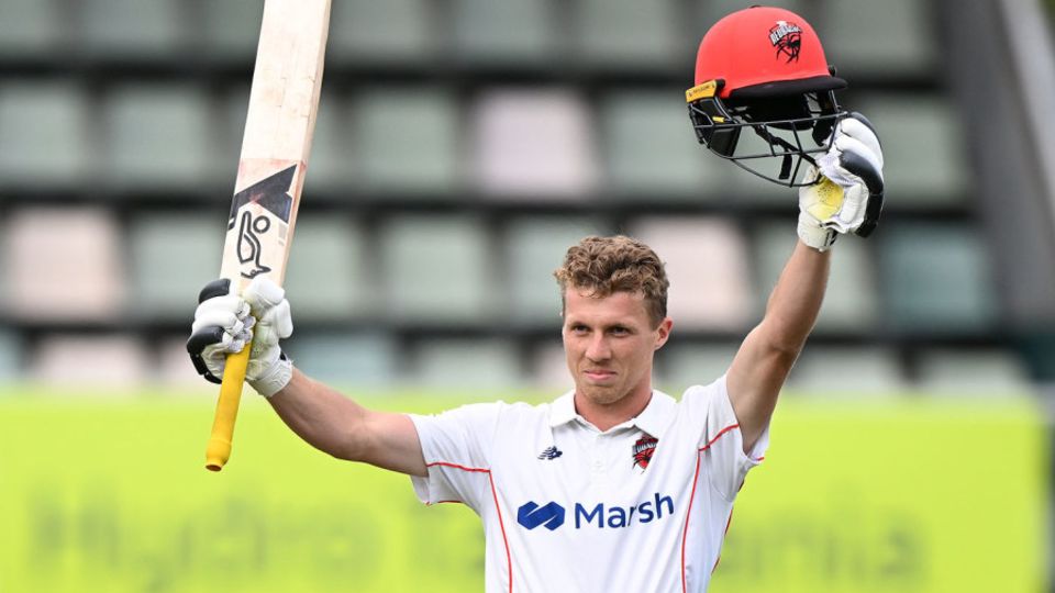 Nathan McSweeney celebrates his hundred