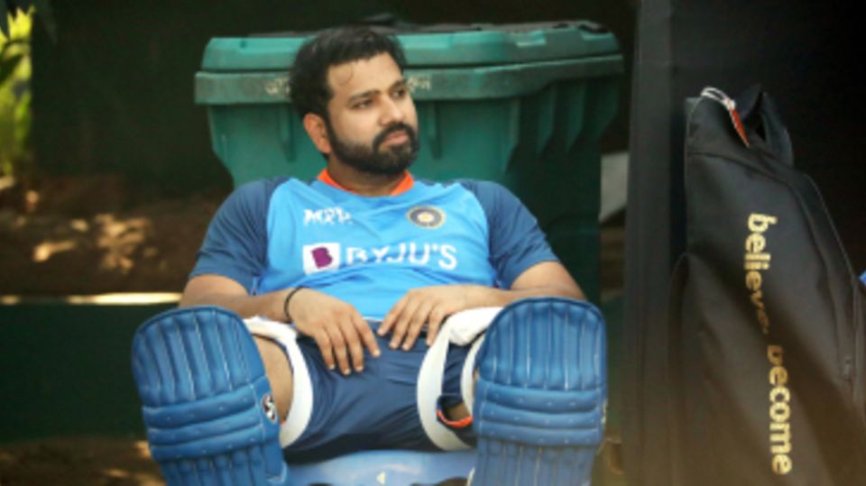 Rohit Sharma has a quiet moment during practice