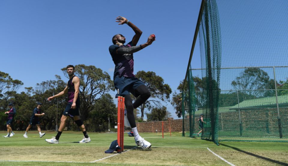 Wood watches team-mate Jofra Archer, "a Rolls Royce of a fast bowler", in the nets