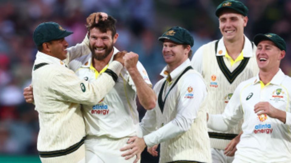 Michael Neser celebrates after nicking off Kraigg Brathwaite