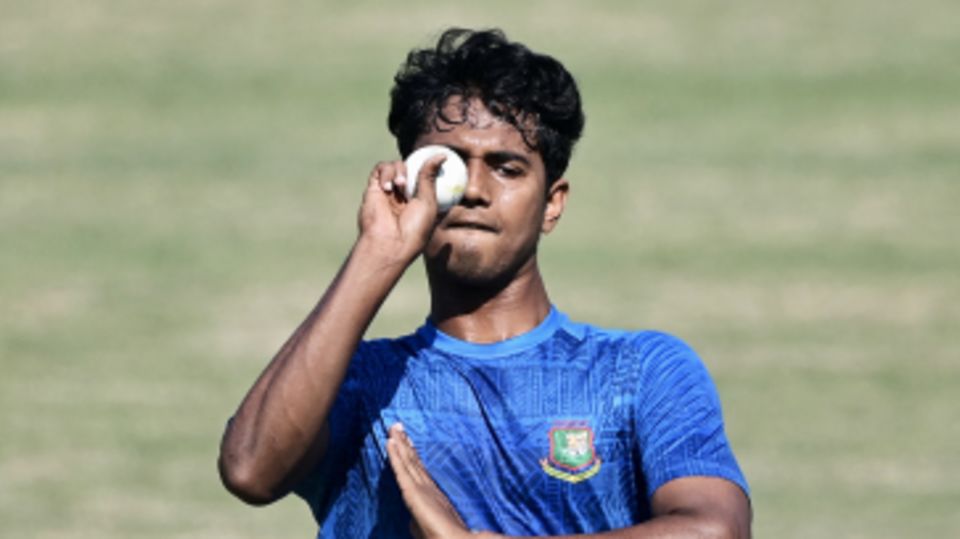 Hasan Mahmud has a bowl at training the day before the final ODI
