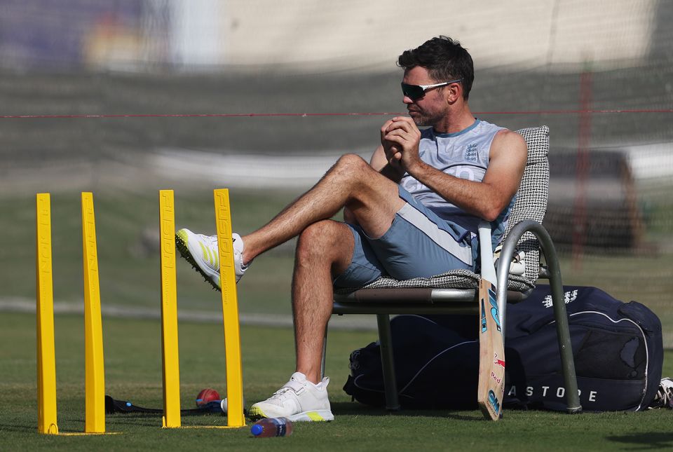 James Anderson takes a load off during England net practice