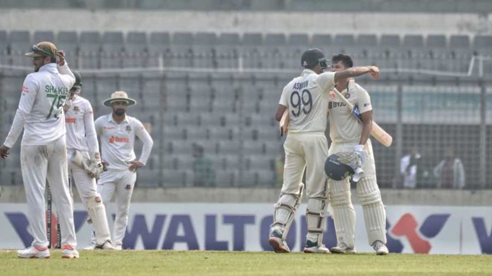 Shreyas Iyer and R Ashwin celebrate as Shakib Al Hasan wonders about the opportunity lost