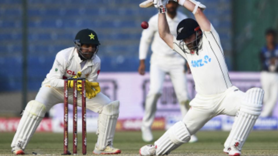 Kane Williamson lets the ball go