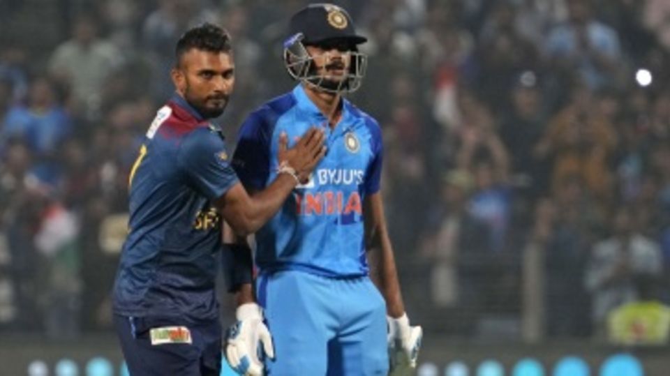 Game recognises game - Dasun Shanaka pats Axar Patel after a fantastic knock
