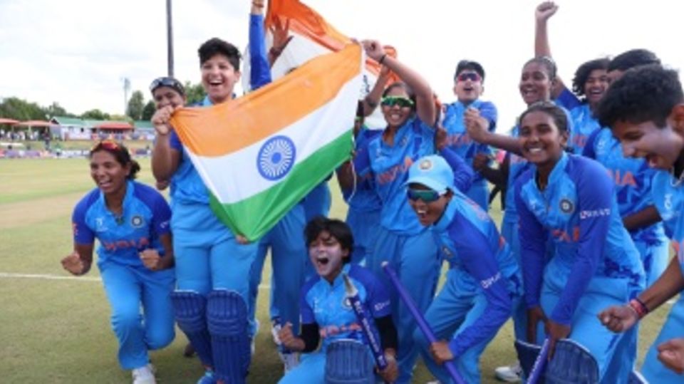 The victorious Indian team pose after clinching the Under-19 Women's T20 World Cup