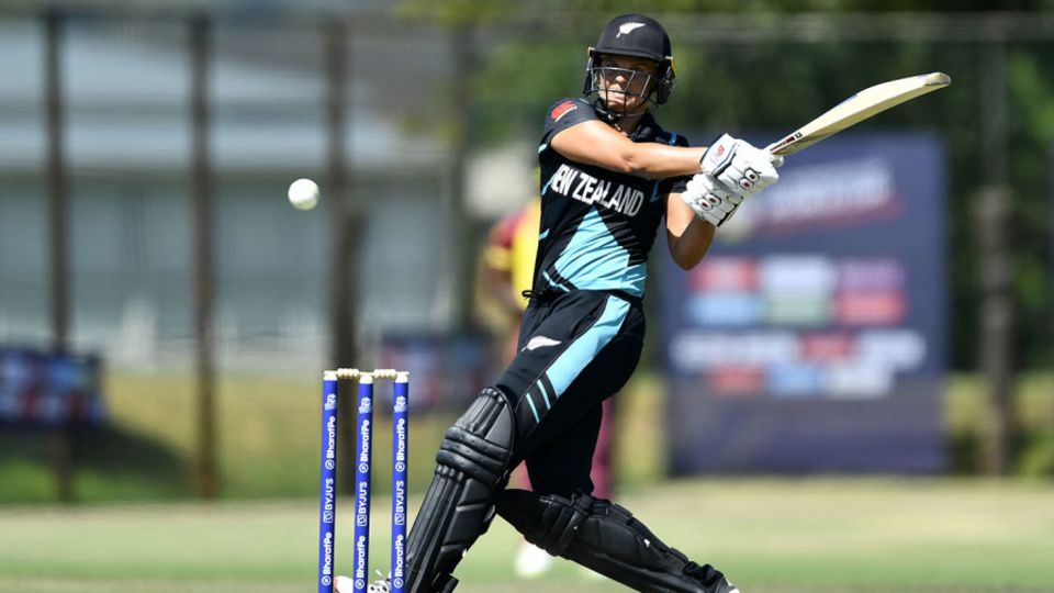 Suzie Bates plays a shot during a warm-up match ahead of the 2023 T20 World Cup