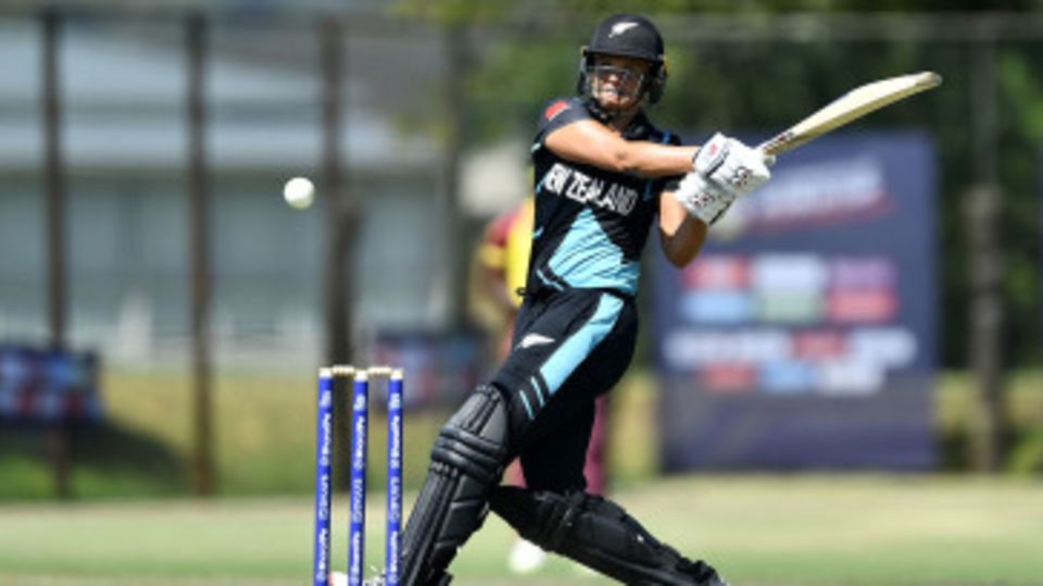 Suzie Bates plays a shot during a warm-up match