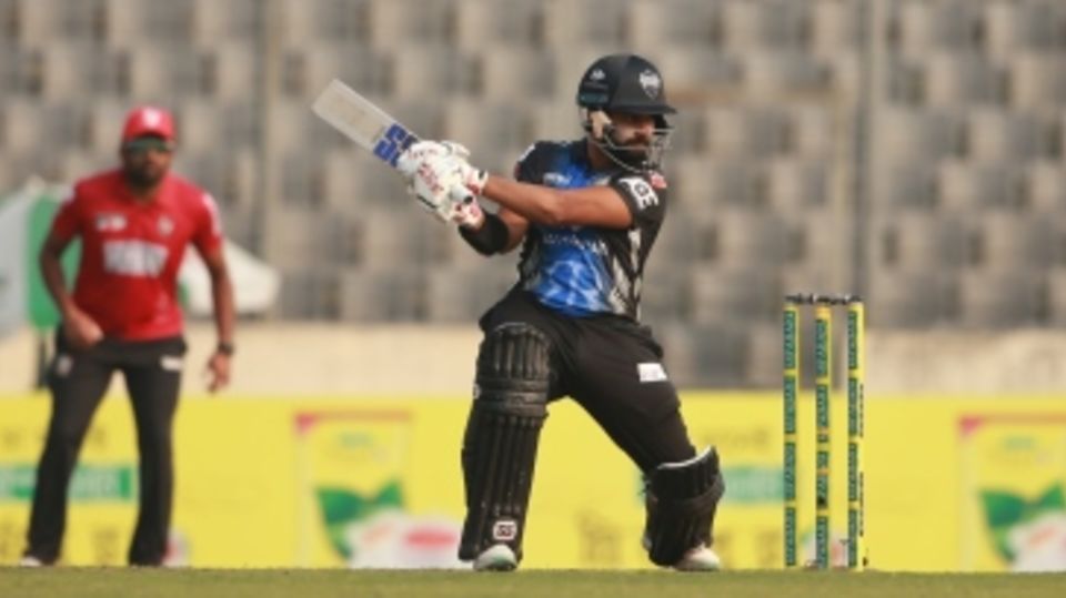 Shamim Hossain cuts one away