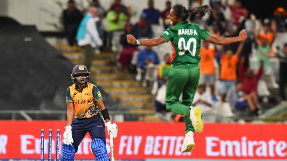Marufa Akter is elated after cleaning up Anushka Sanjeewani first ball