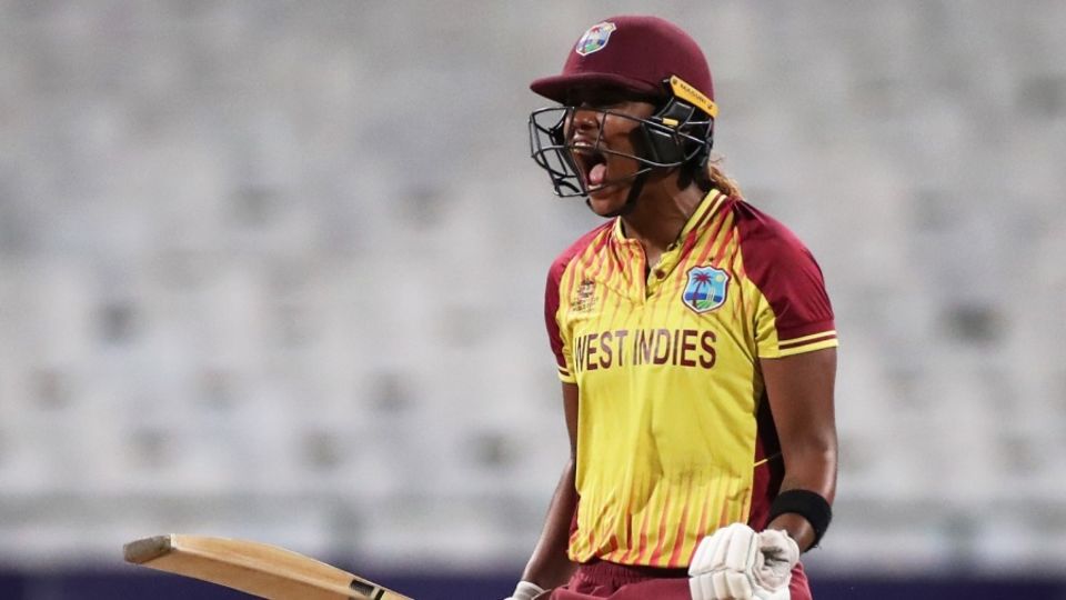 Hayley Matthews lets out a roar after West Indies end their 15-match losing streak in T20Is