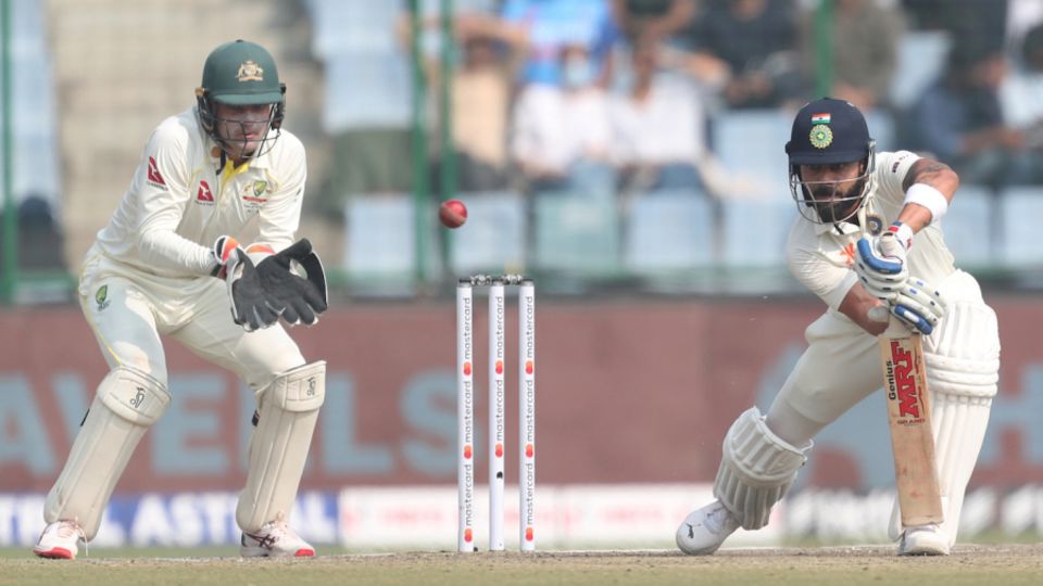 Virat Kohli defends on the front foot during his crucial 44
