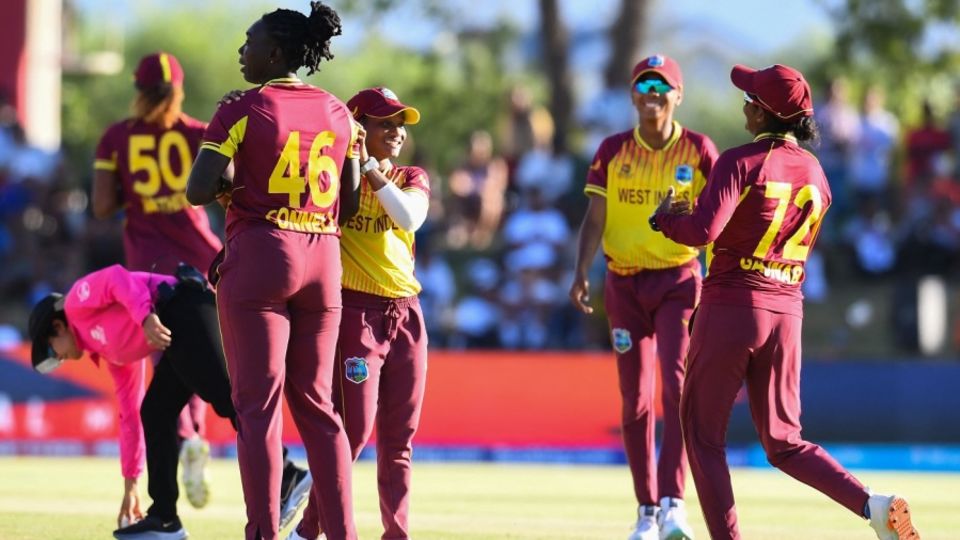 Shamilia Connell is relieved after dismissing Aliya Riaz, as West Indies clung on in a low-scorer
