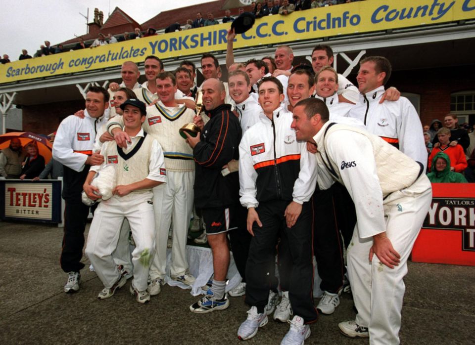 Yorkshire celebrate winning the 2001 County Championship, sponsored by Cricinfo