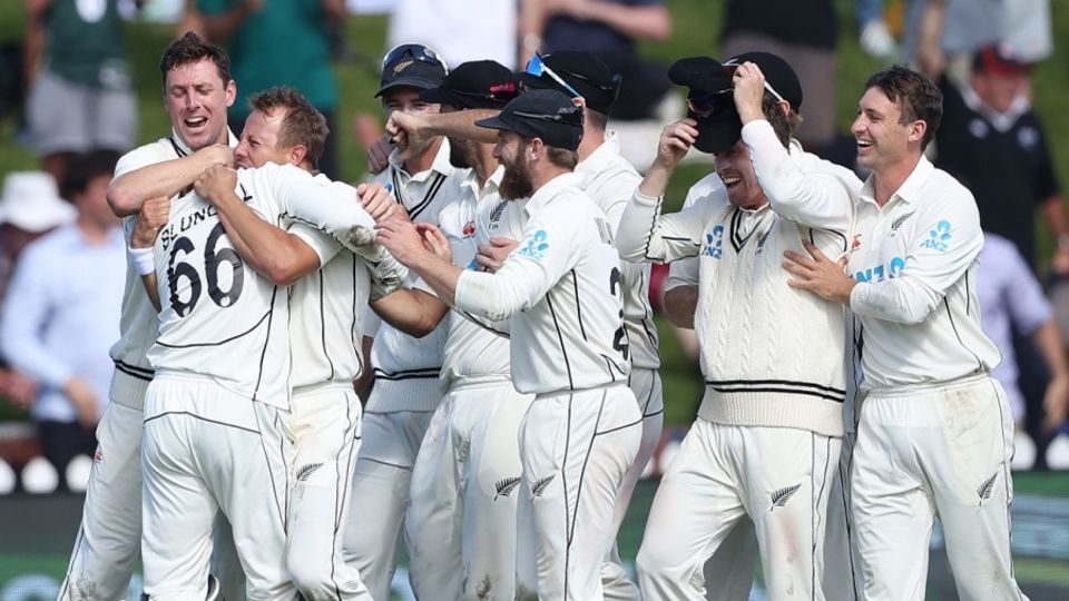 New Zealand players celebrate their historic win